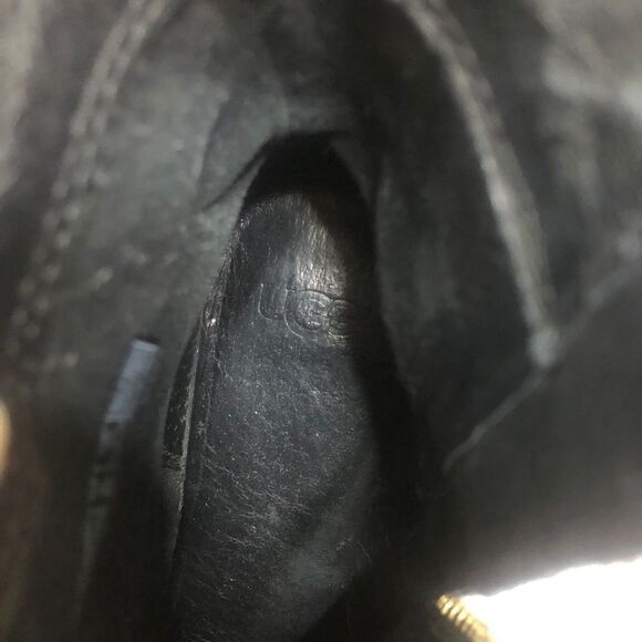 Ugg Fiase Whipstitched Suede‎ Leather Bow Boots 9.5 Heeled Booties Ankle Black - Picture 7 of 9